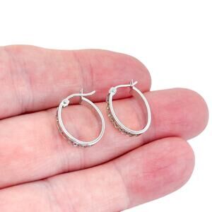 Vintage SLC Sterling Silver 925 Cubic Zirconia Hoop Earrings